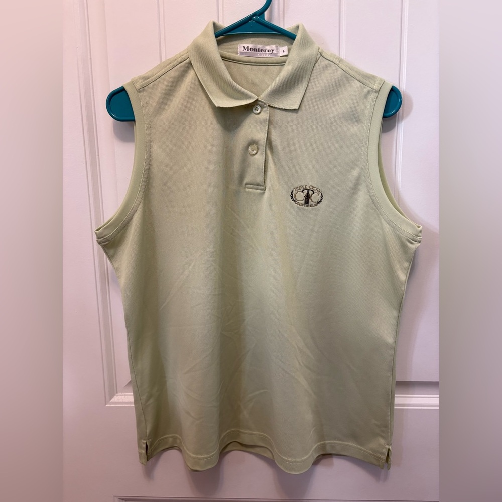 Monterey Club Women's Sleeveless Polo Shirt - Light Green. Size Large.